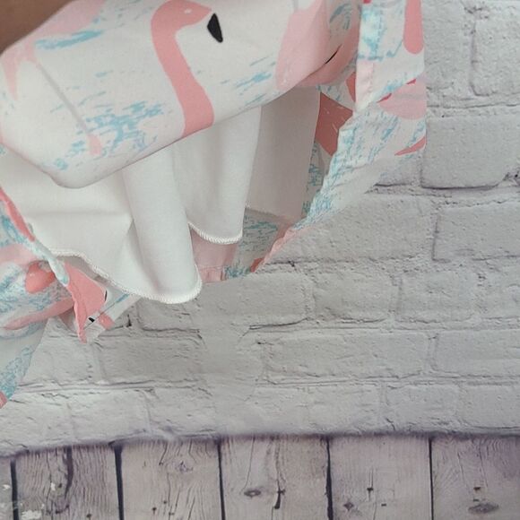 Francesca's Flamingo Romper White Keyhole Open Back L 10/12 Sleeveless le Kate - Picture 9 of 14